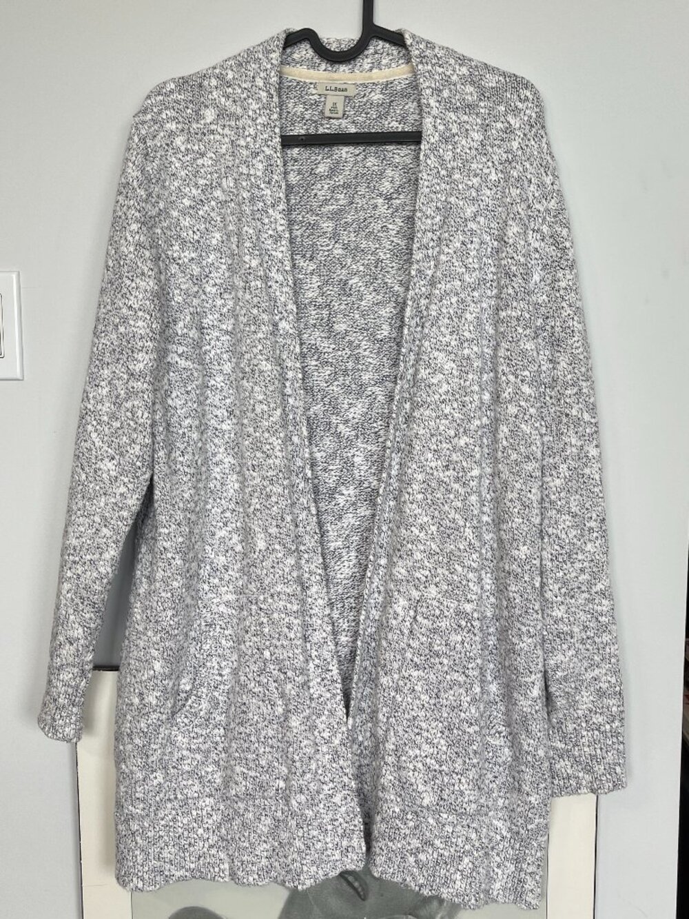L.L. BEAN MIDI OPEN CARDIGAN IN GRAY + WHITE SIZE XL